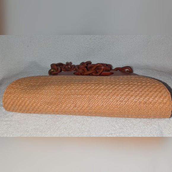 Michael Kors Collection  Tan and Brown Woven Clutch with Chain Accent - Picture 5 of 11